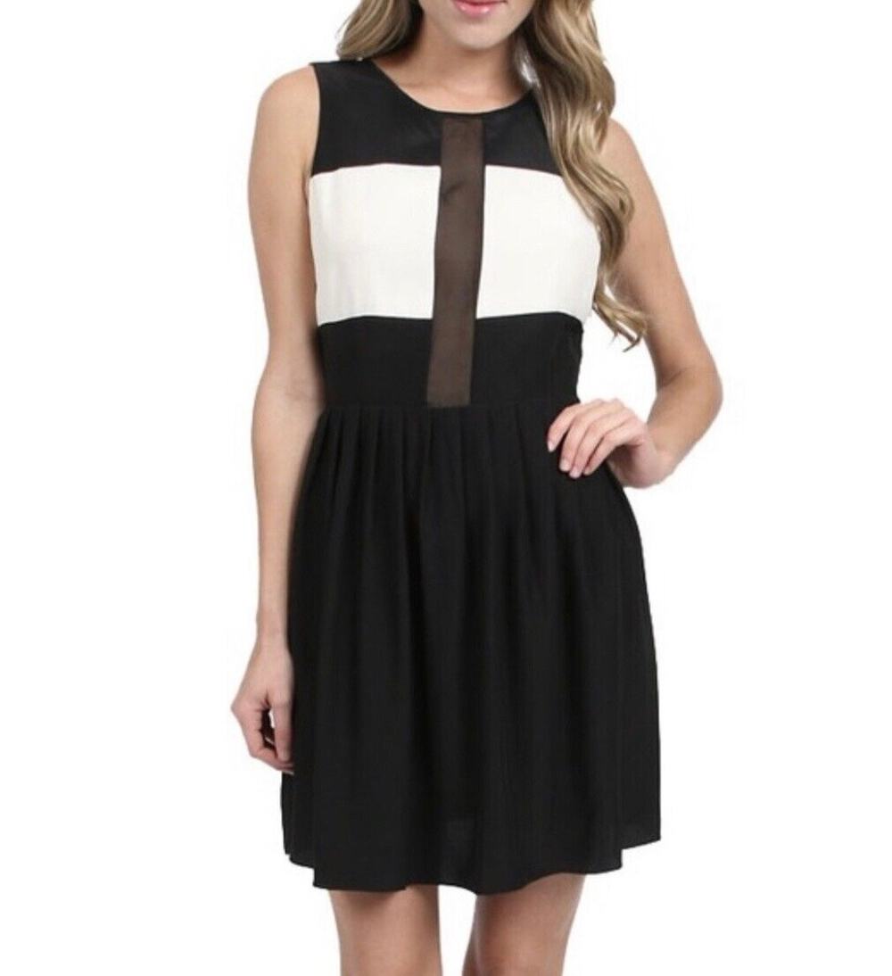 Anthropologie Parker 100% Silk Black White Colorblock Sheer Mini Dress Sz Small
